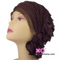 Janice Chemo Beanie Chocolate Brown Ruffle