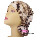 Lori Chemo Beanie Brown Print Ruffle