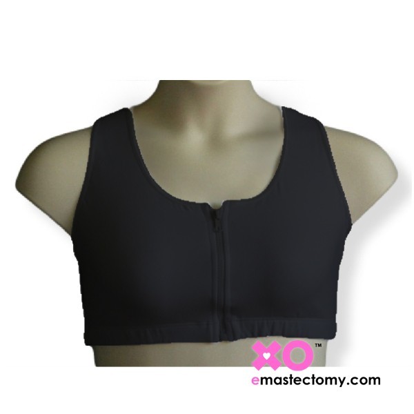 Pocketed Front Zipper Mastectomy Leisure Bra - Cotton/Lycra