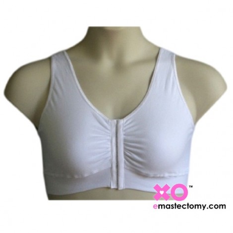 Pocketed Mastectomy Sleep Bra with Hook & Eye Front Closure. No elastic As Underbust - Cotton/Lycra